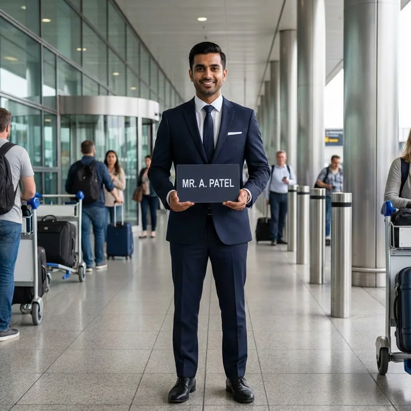 Professional chauffeur waiting with name sign at Malaga Airport